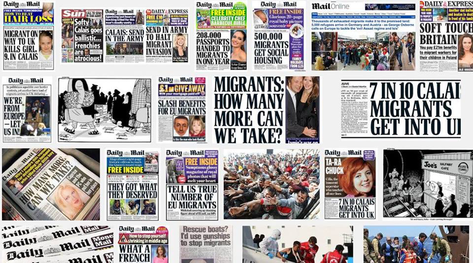 Tabloid headlines, for example: Migrant Invasion, How Many More Can We Take, 500 Migrants Get Social Housing