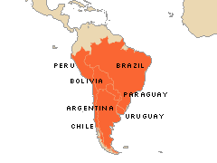 Map showing the southern cone of South America