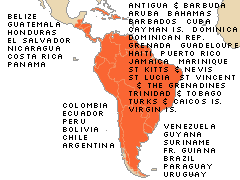 Map showing Latin America and the Caribbean