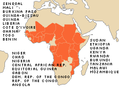 Map showing sub-Saharan Africa