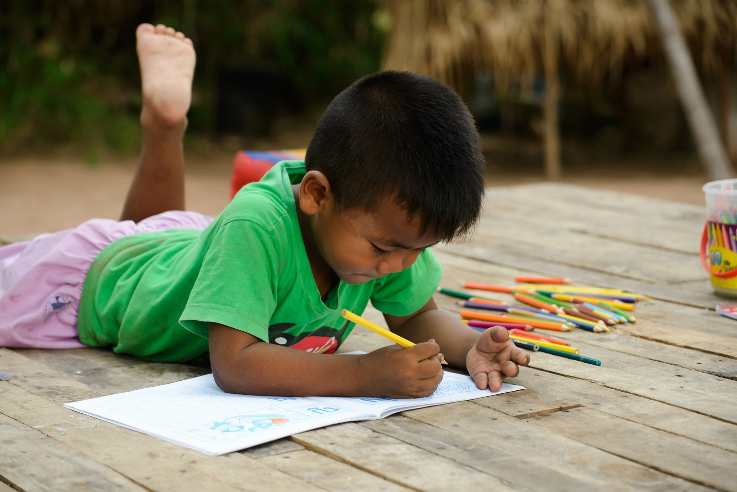 Young boy drawing