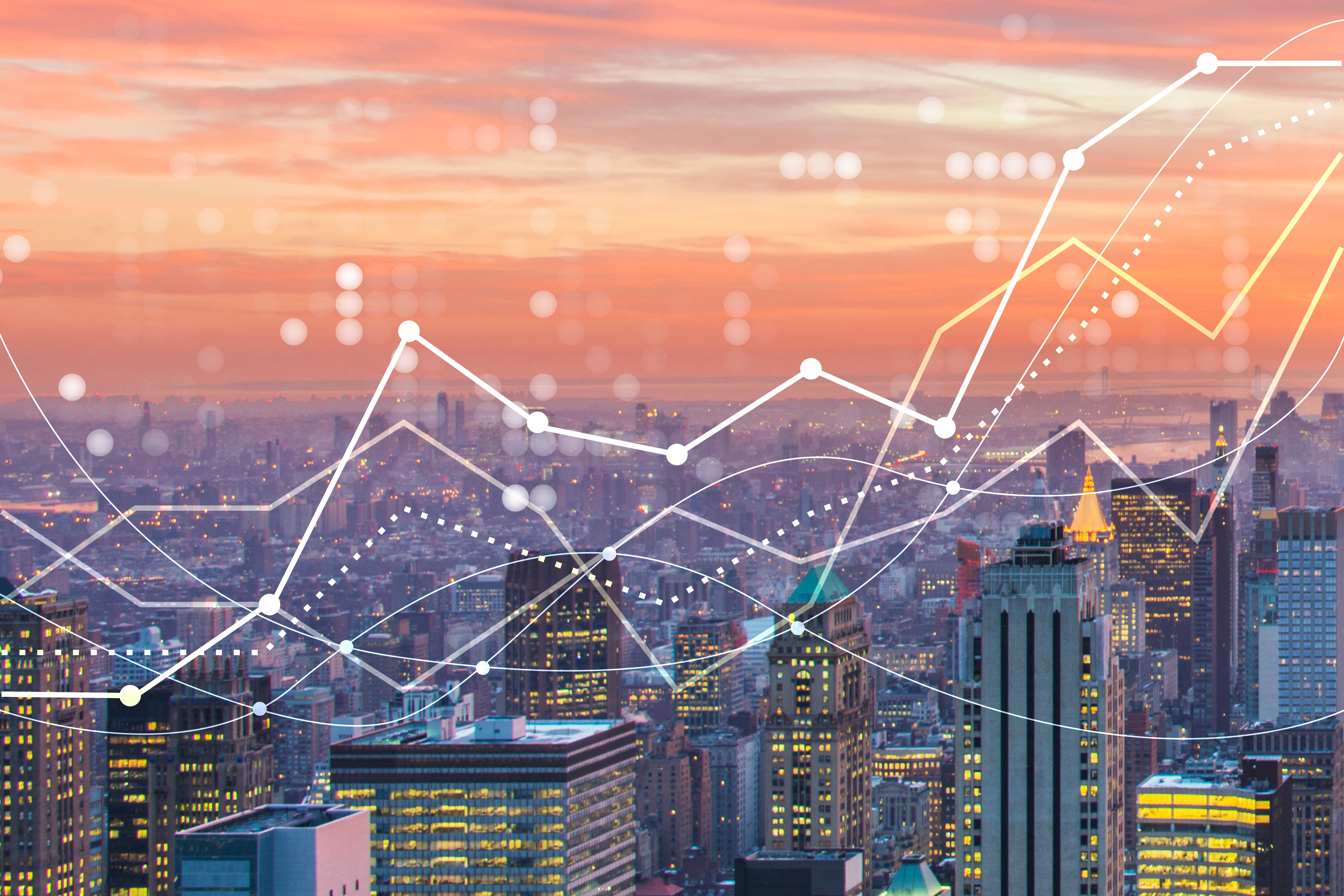 city with growth chart overlay