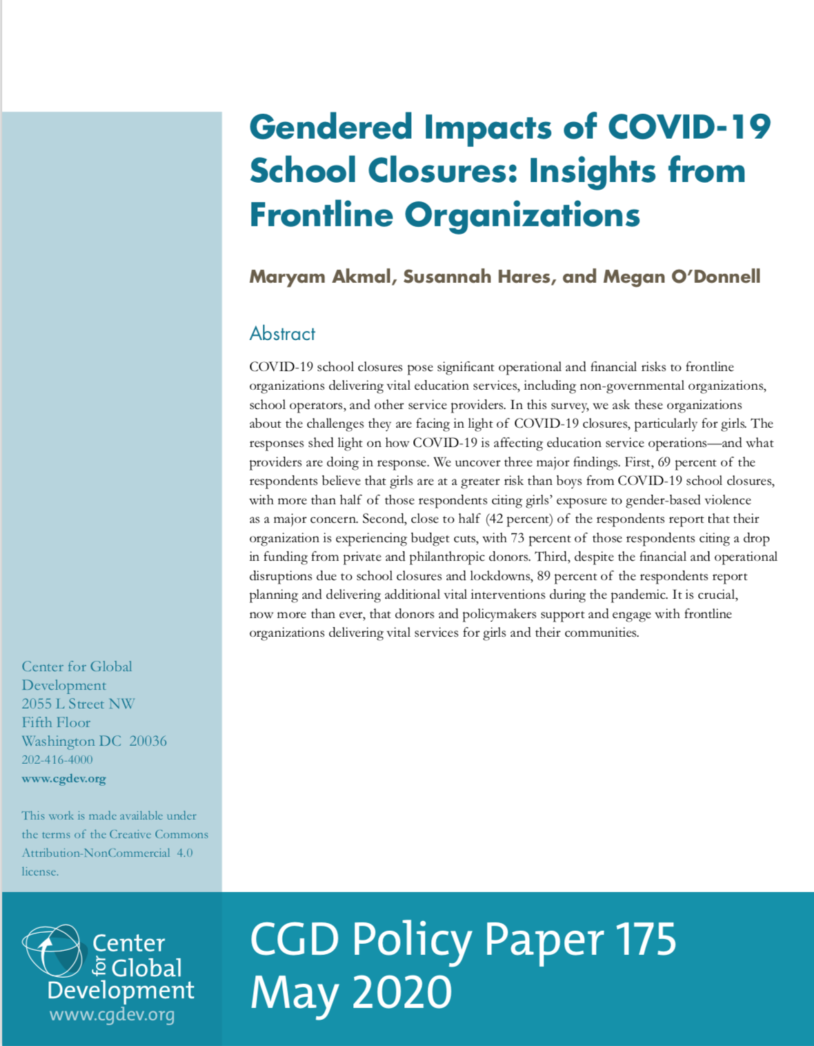 Gendered Impacts of COVID19 School Closures Insights from Frontline