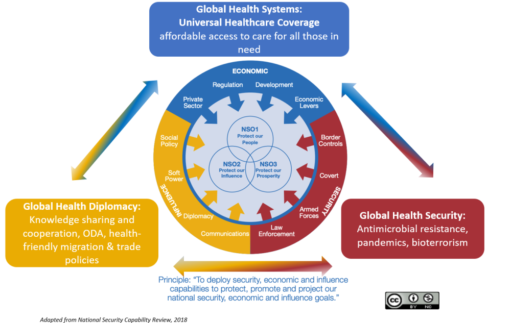 A chart showing the UK's fusion doctrine approach adapted to include health topics