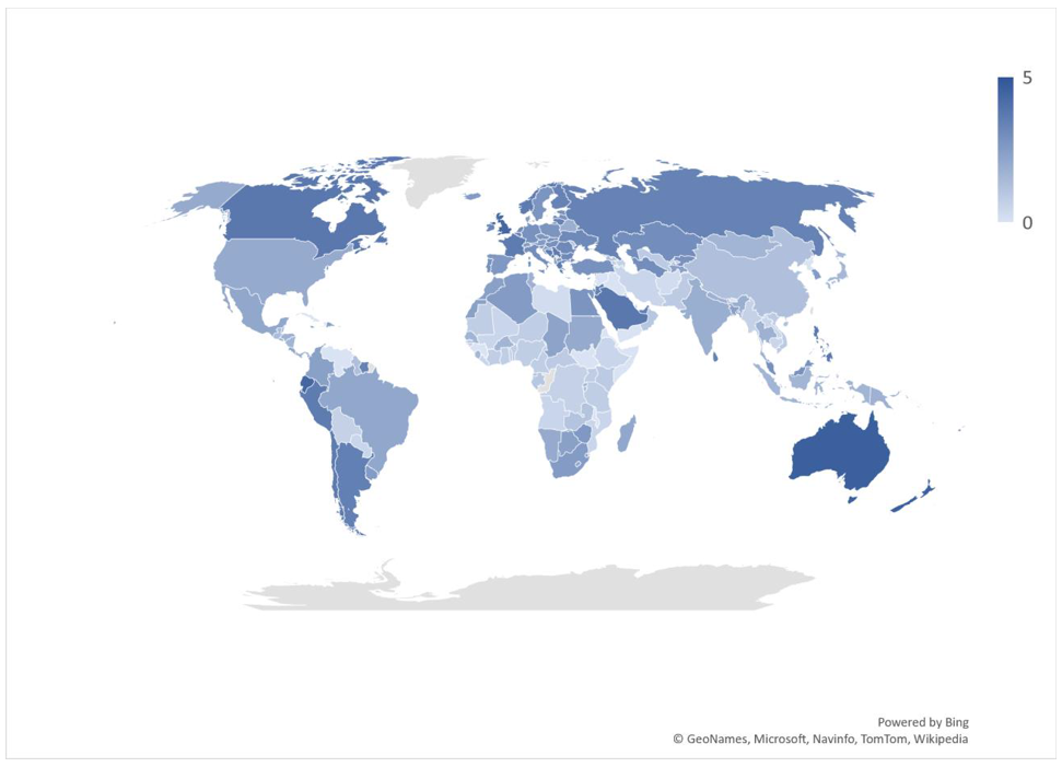A map of the world with a cigarette taxation scorecard