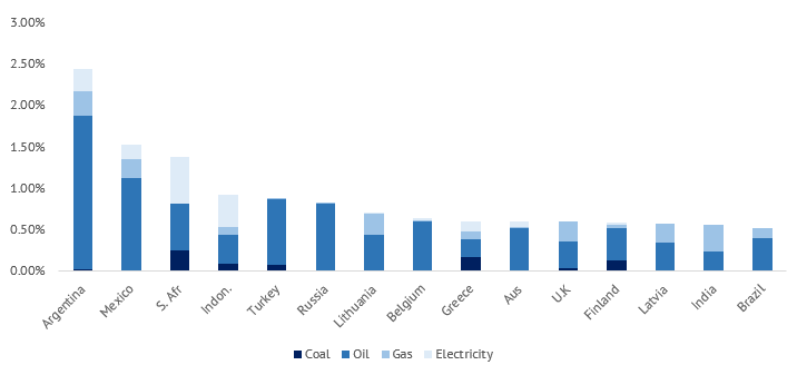 A chart showing the highest fuel subsidies relative to the economy
