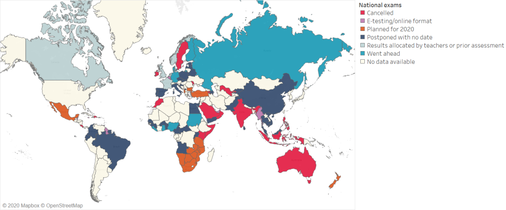 A map showing how countries around the world are handling the exam situation.