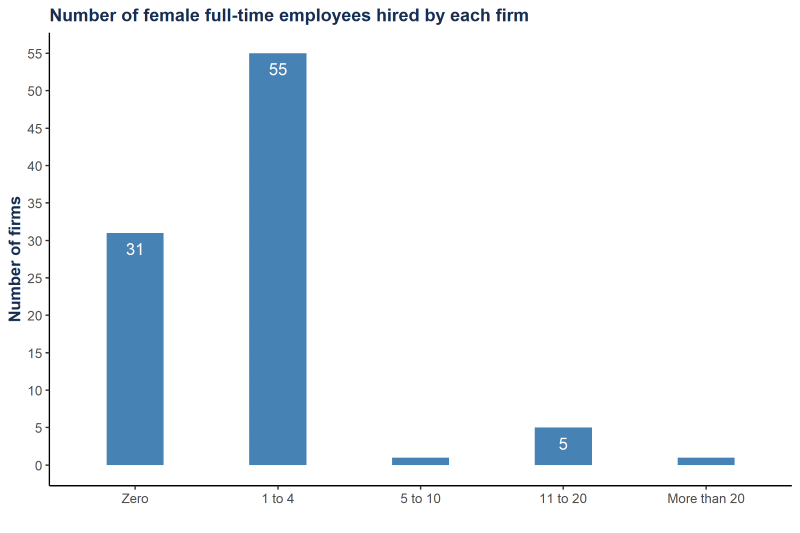 A figure showing the number of female full-time employees hired by each Nigerian tech firm surveyed