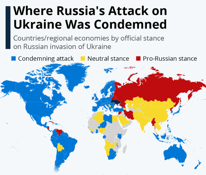 Map showing few countries have supported Russia in the conflict