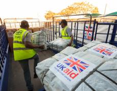 UK aid supplies on pallets